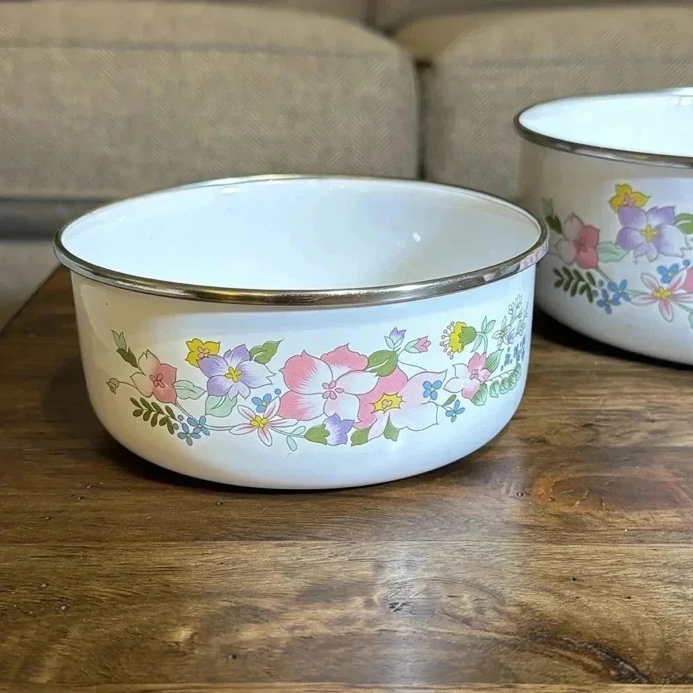 VTG Kobe Mixing Bowl Set of 3 Floral Pastel Enamel Nesting Flower Bowls JcPenny - Picture 2 of 16